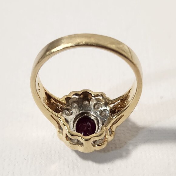 VTG 5.10g 14K Gold Natural Genuine Ruby & Diamond Cluster Halo Ring Size 6/7 - Picture 6 of 15